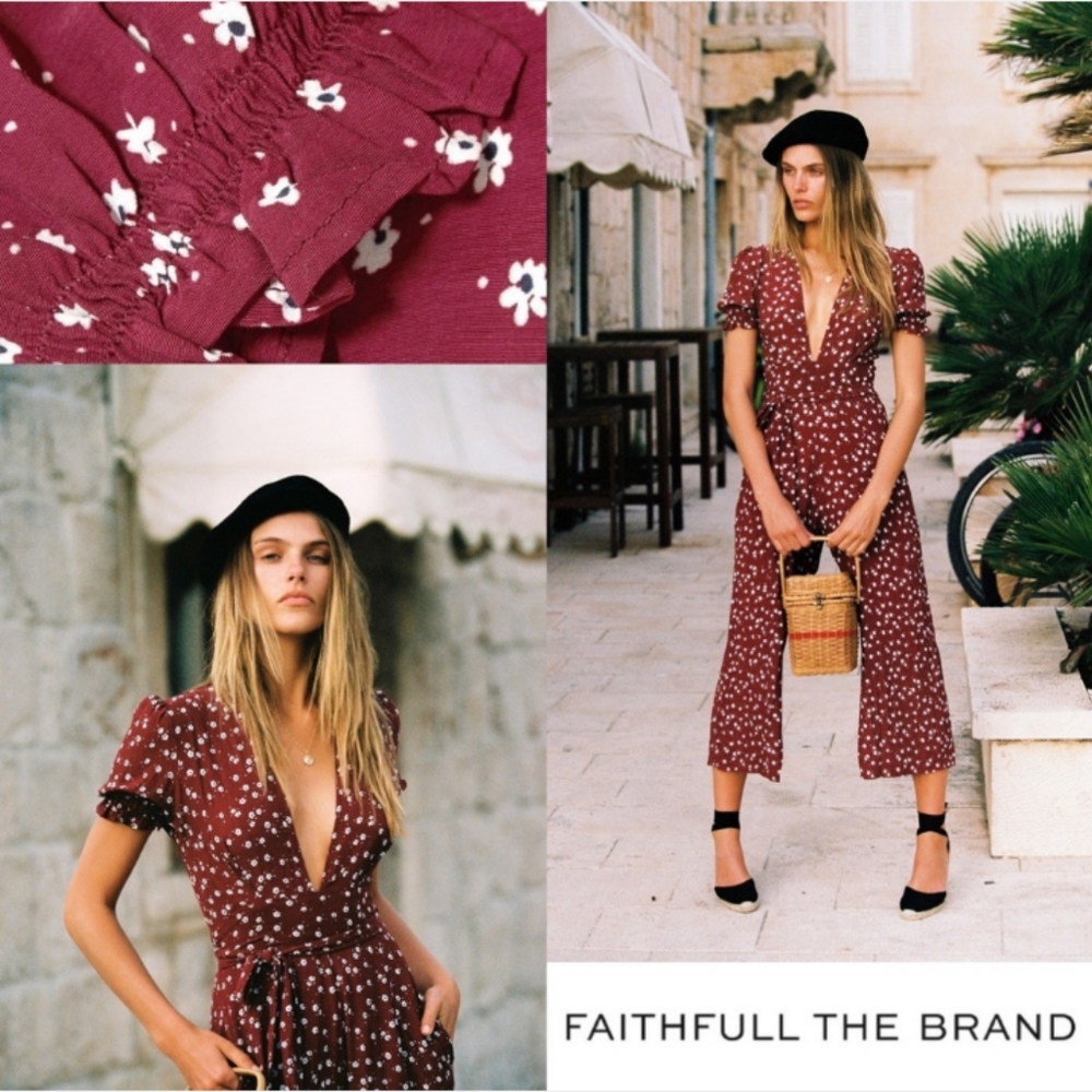 Faithfull the Brand Burgundy Floral Jumpsuit